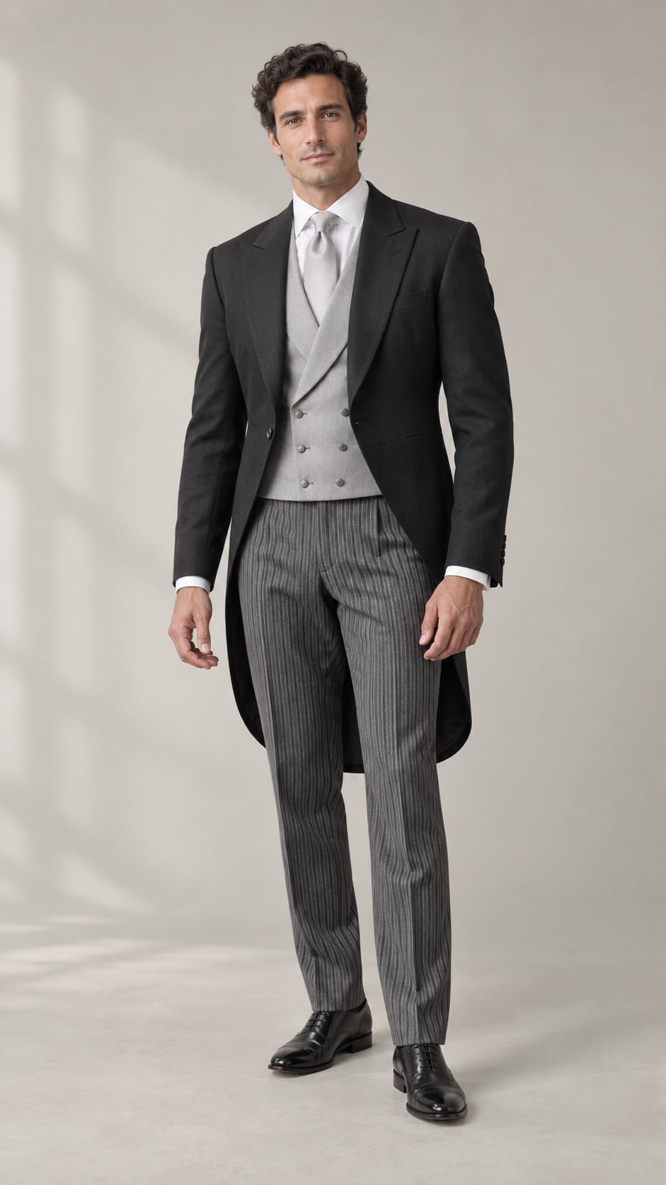 Imagen editorial de un conjunto de ceremonia gris
